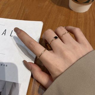 3 件/套韓國鋯石波浪戒指簡約銀金 INS 女士戒指小方形小眾設計簡約高檔簡約現成