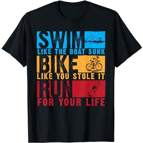 酷鐵人三項兒童 T 恤男士女士船游泳自行車跑步鐵人三項 T 恤