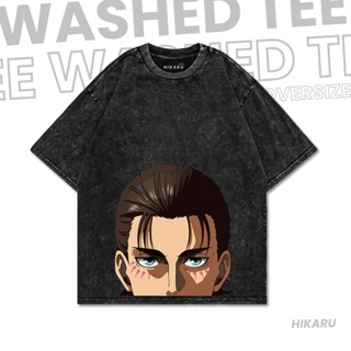 Hikaru Kaos ATTACK ON TITAN EREN JAEGER 超大水洗 T 恤石洗 T 恤動漫 Kao