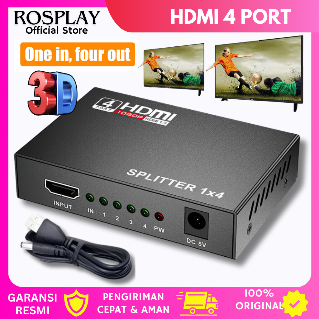 4k HDMI 分配器 1x2 HDMI 視頻分配器 1 進 2 出開關放大器 1080P 雙顯示器,適用於 PS3 P