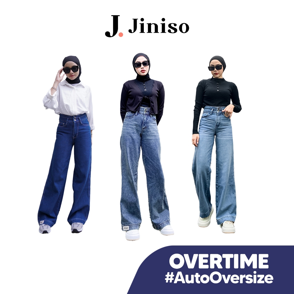 Jiniso 超高腰寬鬆寬鬆過時牛仔褲