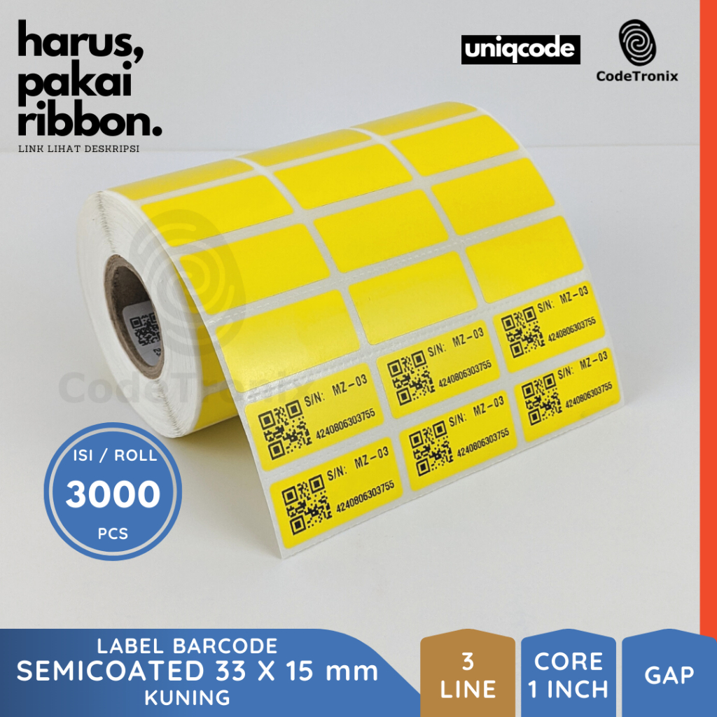 Uniqcode 半塗層條碼貼紙標籤 33x15mm 3Line 3000pcs 顏色