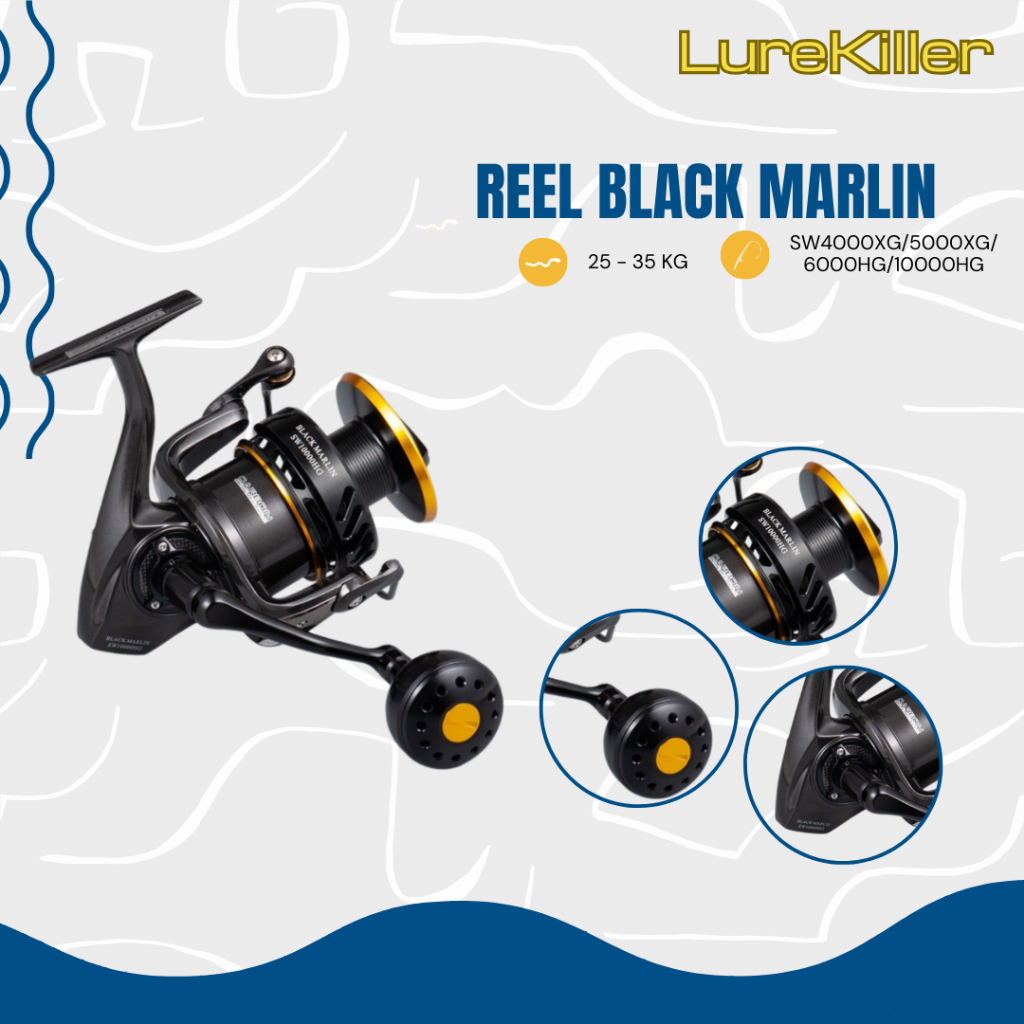 Lurekiller 黑色 Marlin 釣魚線輪 35Kg PE 5 阻力旋轉線輪 JIGGING SW4000XG/