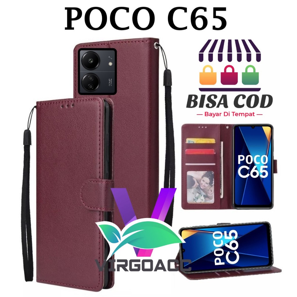 XIAOMI Poco C65 翻蓋皮套高級翻蓋錢包皮套適用於小米 POCO C65 錢包套-翻蓋皮革-書套