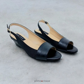 Hitam Prima CLASSE Sofia 1604 坡跟涼鞋女式露跟鞋 4cm 黑色閃光
