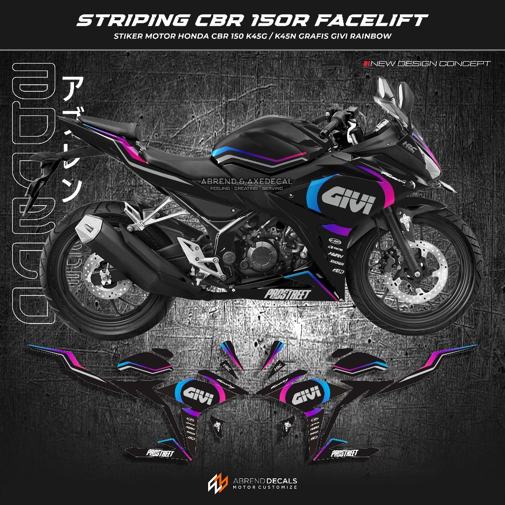條紋 CBR 150R FACELIFT 圖形 GIVI RAINBOW 貼紙摩托車 HONDA CBR 150k45g
