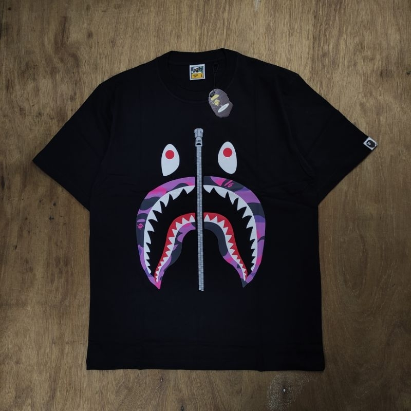 A Bathing Ape Bape 紫色鯊魚拉鍊灰色黑色超大 T 恤 Kaos