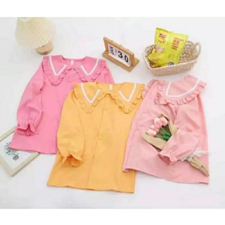 Kemeja 女童襯衫 5 歲 10 歲女童長袖上衣粉色黃色桃色