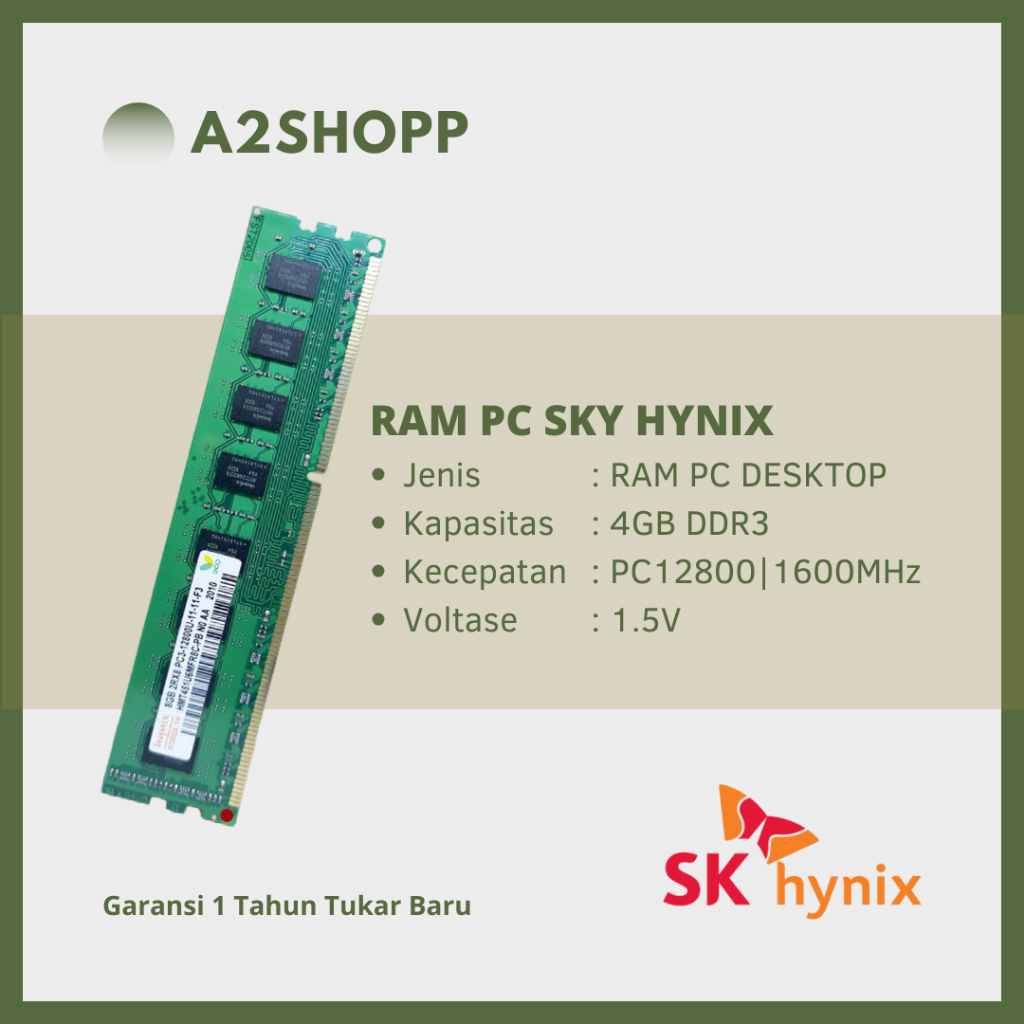 Ram LONGDIMM HYNIX 4GB DDR3 PC12800 1600Mhz 1 年保修