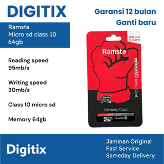 Ramsta Micro SD 卡 64Gb Class 10 SDXC 存儲卡 95Mbps