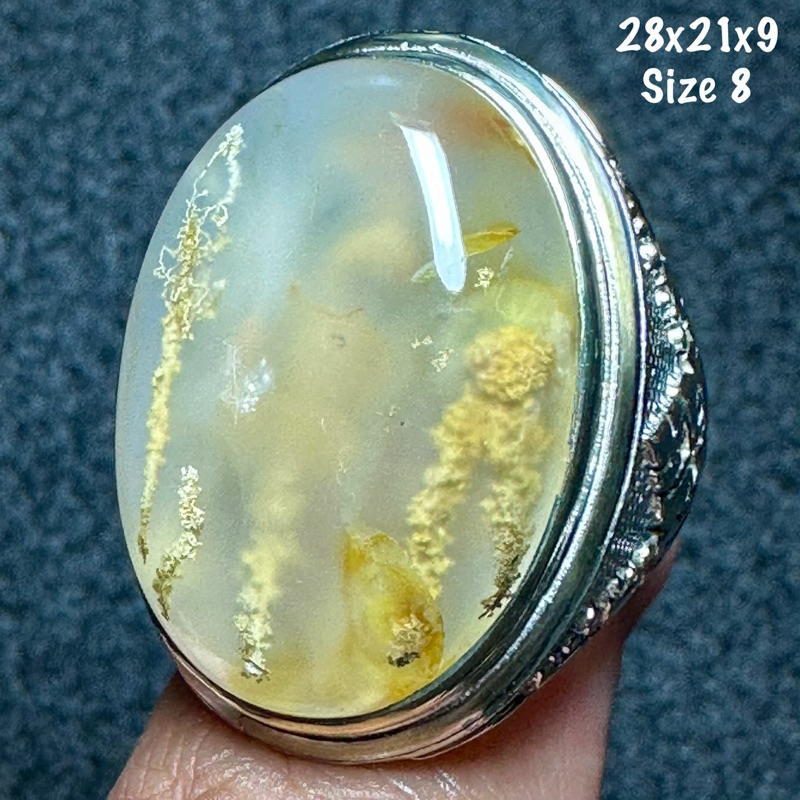 巨型水晶金檀香天然瑪瑙戒指