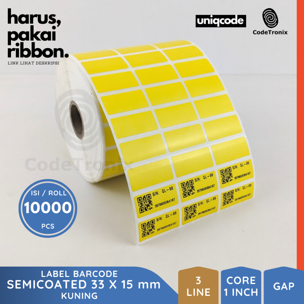 Uniqcode 半塗層條碼貼紙標籤 33x15mm 3Line 10000pcs 顏色