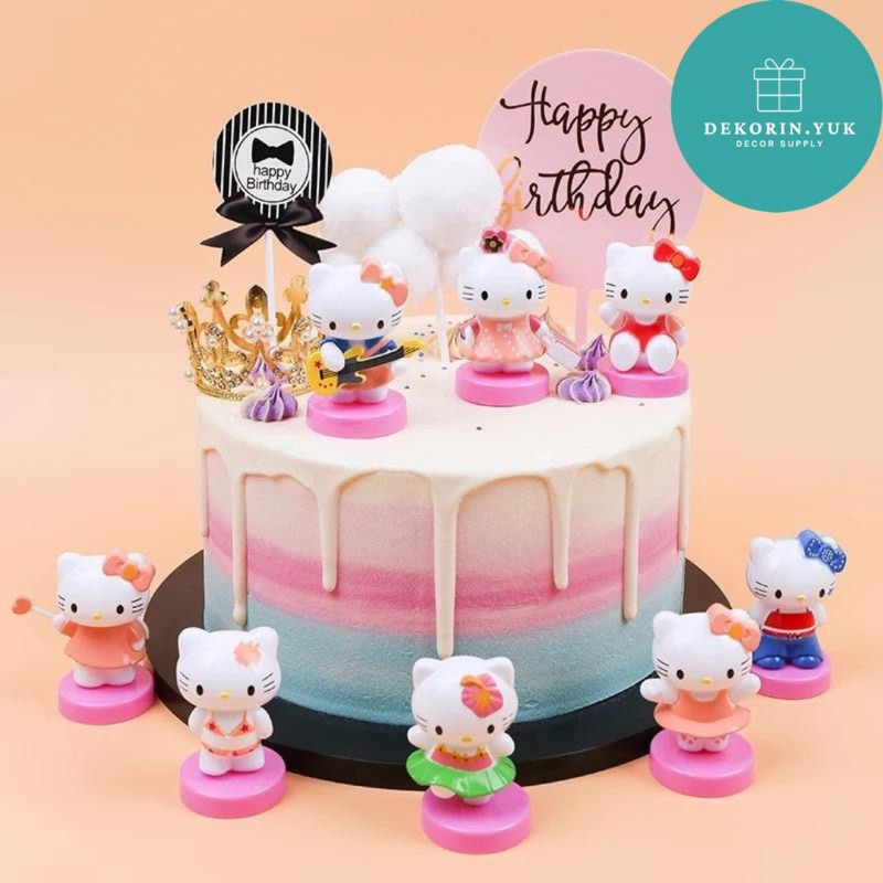 Hello KITTY 公仔 8 件套生日蛋糕裝飾可動人偶兒童玩具展示家居裝飾蛋糕用品禮籃