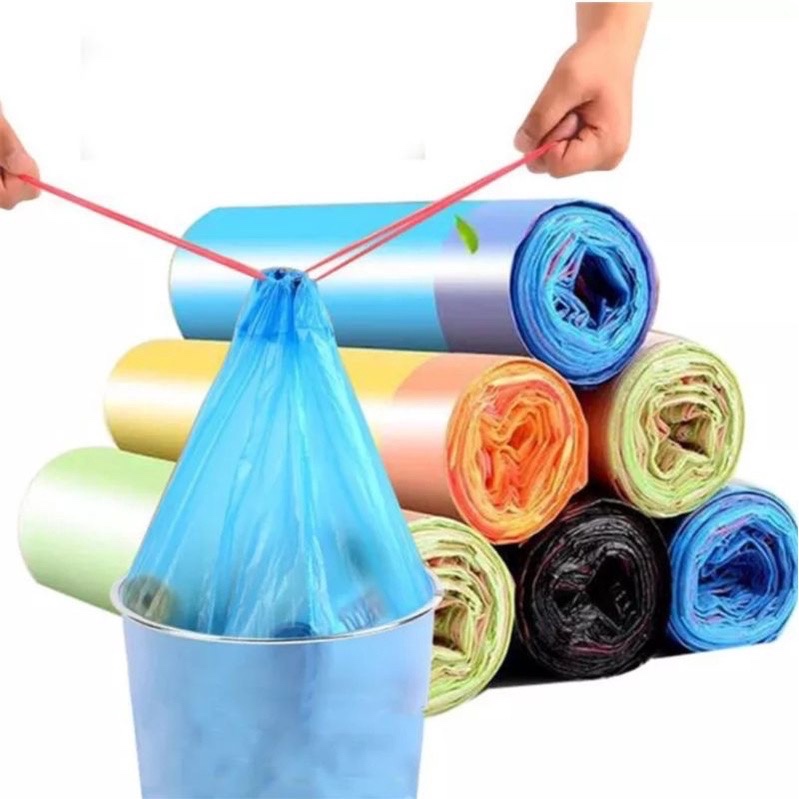 卷塑料垃圾袋帶繩卷塑料垃圾袋卷塑料袋 45x50cm 內容 15 張