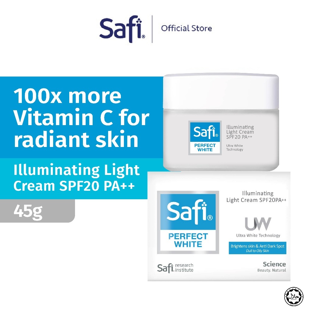 Safi 系列馬來西亞完美白亮白日霜 SPF20PA 45g 亮白維生素 B3 維生素 C 修復肌膚屏障日霜 SAFI