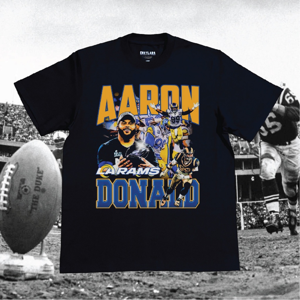 Aaron Donald T 恤重量級棉質紮染 16 年代 T 恤 NFL 籃球復古盜版