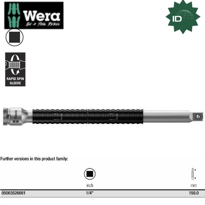 Zyklop 加長 1/4"x150 mm Wera 05003526001 自由轉動套筒