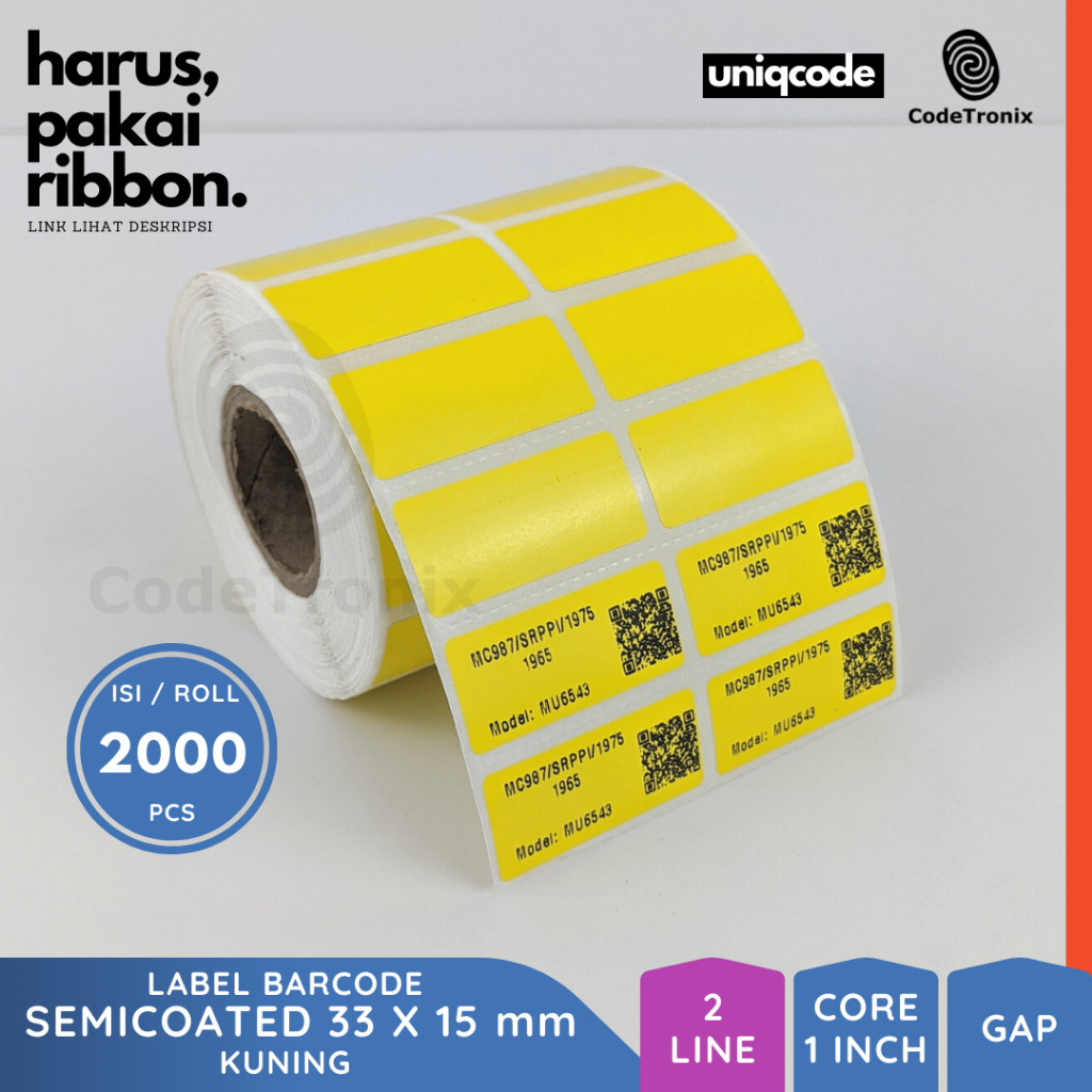 Uniqcode 半塗層條碼貼紙標籤 33x15mm 2Line 2000pcs 顏色