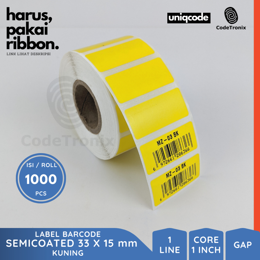 Uniqcode 半塗層條碼貼紙標籤 33x15mm 1Line 1000pcs 顏色