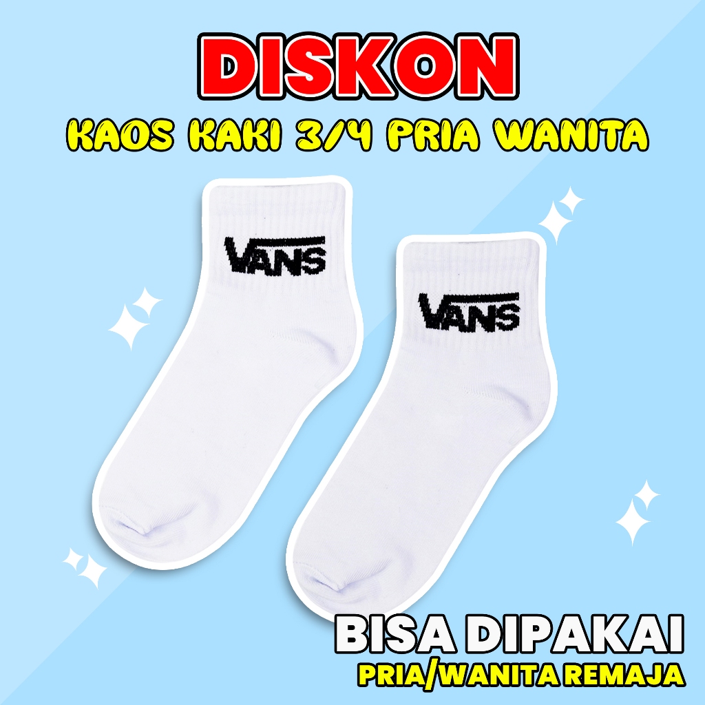 范斯 Mata HITAM PUTIH 3/4 襪子男式女式青少年成人 Vans 圖案黑色白色運動襪腳踝 Tufal S