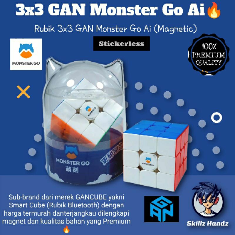 Rubik 3x3 GAN Monster Go Ai 無貼紙磁性