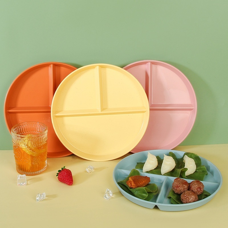 麥草盤3件套餐盤兒童餐盤減肥盤隔板兒童盤3件套水果餐盤餐廳咖啡廳多功能