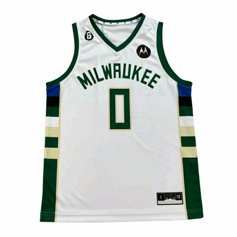 Putih Damian Lillard Milwaukee Bucks 0 籃球球衣白色 NBA T 恤上衣 T 恤服