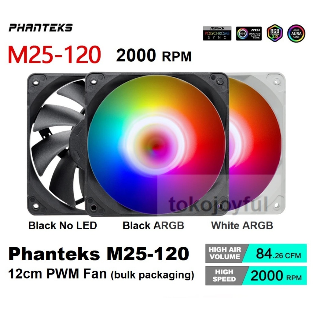 Phanteks M25 120 PWM ARGB 12cm FDB 風扇 2000RPM T30 夜華北極 P12