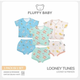 3 件套 FLUFFY 短襯衫短褲 FLUFFY 嬰兒穿許可證 By Looney Tunes