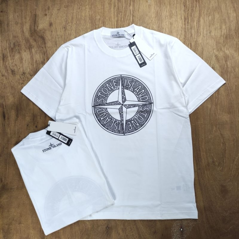 Stone Island Compass 徽標白色大廓形 T 恤 Kaos