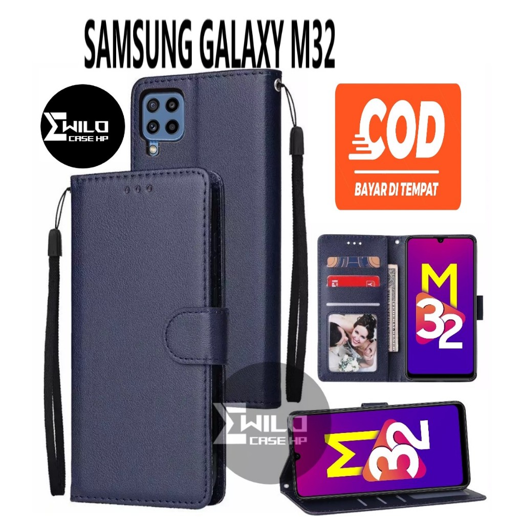 SAMSUNG Hp 保護套翻蓋錢包三星 Galaxy M32 高級皮革翻蓋錢包保護套/手機錢包保護套