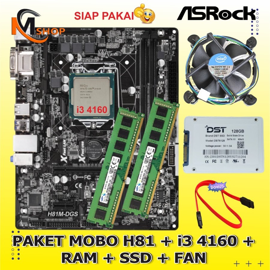 主板包 Mobo H81 LGA 1150 處理器 Core i3 4160 SSD RAM DDR3 風扇即用型