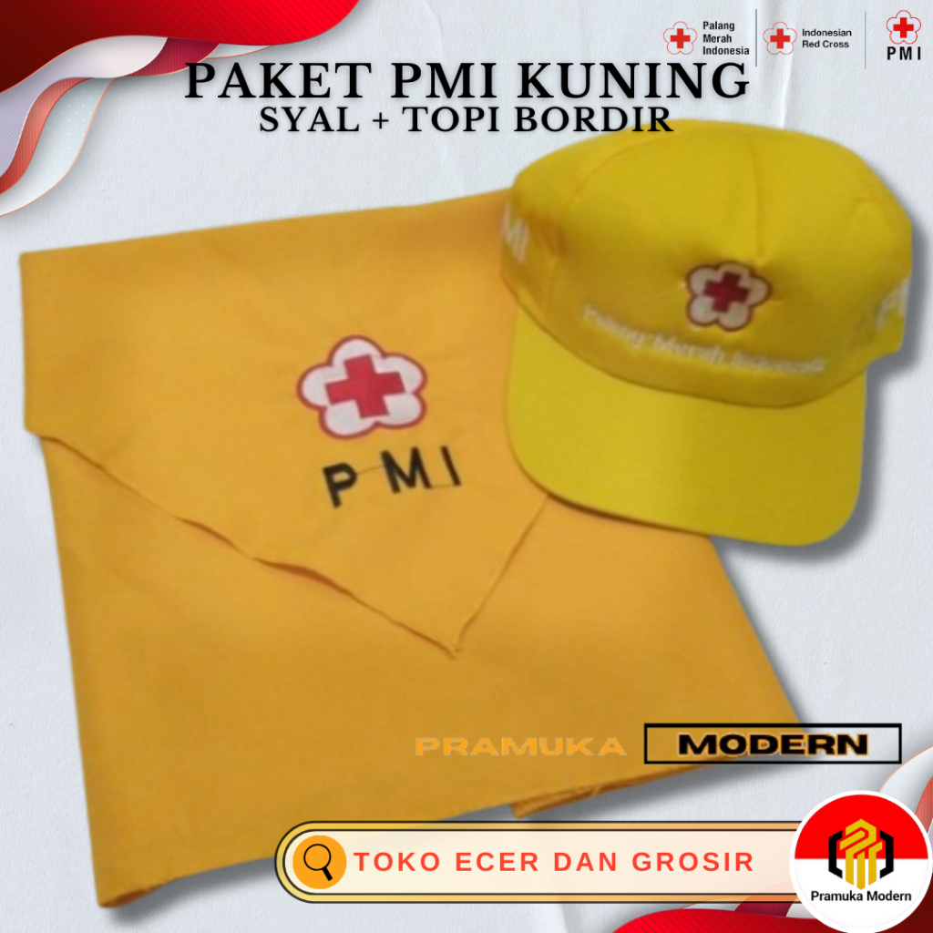 Merah Pmi黃帽子圍巾wira印尼紅十字包黃色電腦刺繡
