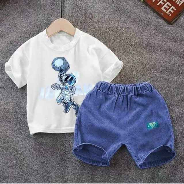 男童套裝 jordan T 恤圖案牛仔褲短褲 1-4 歲