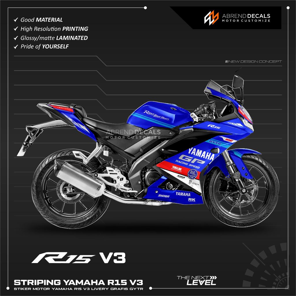 山葉 貼花條紋 YAMAHA R15 V3 圖形 GYTR 摩托車貼紙 R15 V3 設計定制變化 GP RACING
