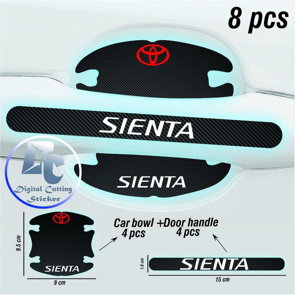 8 件/套豐田 sienta 汽車把手保護貼紙 3d 碳材料適用於豐田 sienta