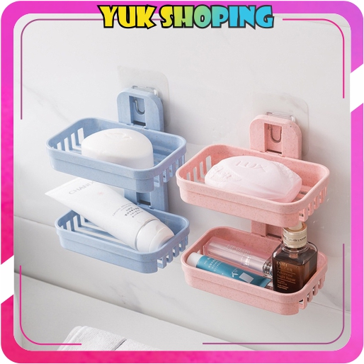 Yukshoping 2層香皂架2層浴室香皂盒浴室置物架粘貼香皂架R956
