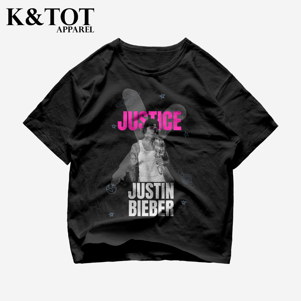 Hitam Kntot KAOS BAJU JUSTIN BIEBER 正義 T 恤加大碼復古黑色靴腿男士女士成人兒童