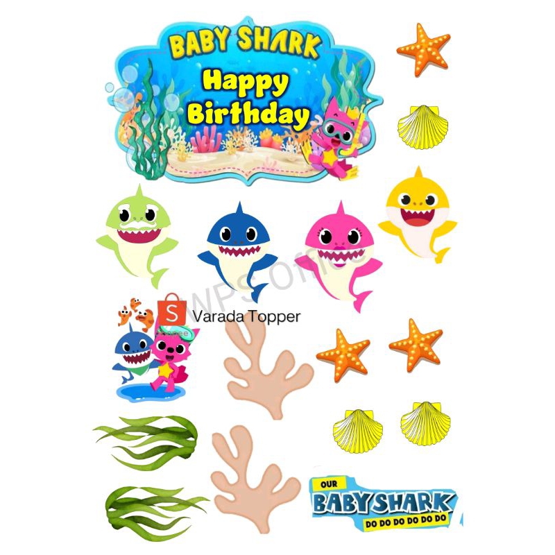 Baby SHARK 主題蛋糕裝飾免費要求名稱/BABYSHARK 生日蛋糕裝飾