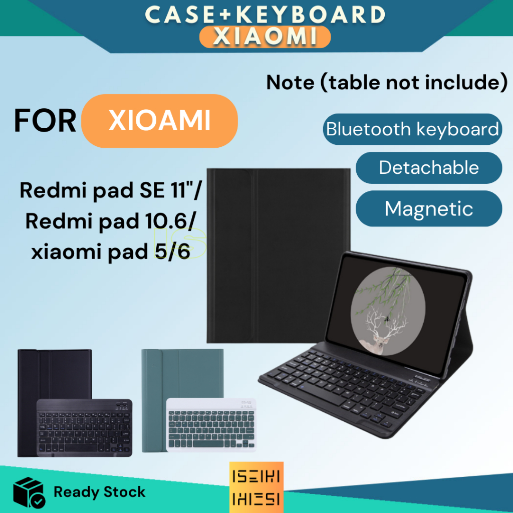 XIAOMI 手機殼鍵盤 Redmi Pad SE 智能鍵盤小米無線磁性外殼保護套皮革翻蓋馬卡龍手機殼鍵盤套裝適用於小米