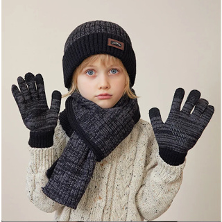 豆豆針織帽子和圍巾冬季手套兒童冬帽圍巾手套