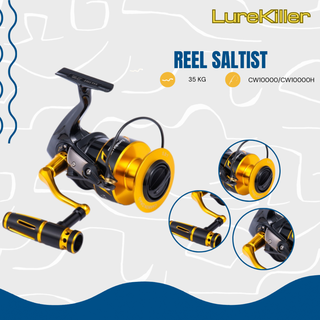 Lurekiller Saltist 原裝日本釣魚線輪 Cw1000/CW10000H 有 2 個圓形手柄和 T 形 1
