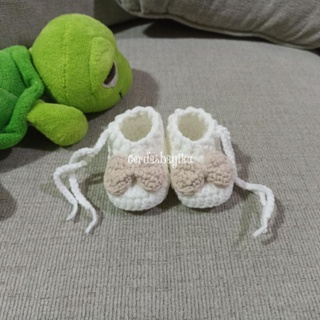 Putih 嬰兒針織鞋白絲帶卡其色短靴嬰兒新生兒