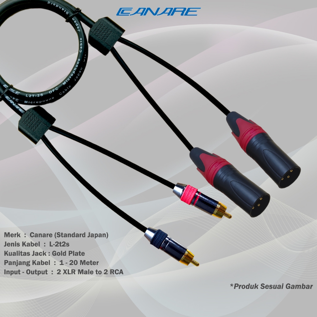 Canare 音頻電源插孔電纜 2x XLR 公頭轉 2x RCA 鍍金日本標準