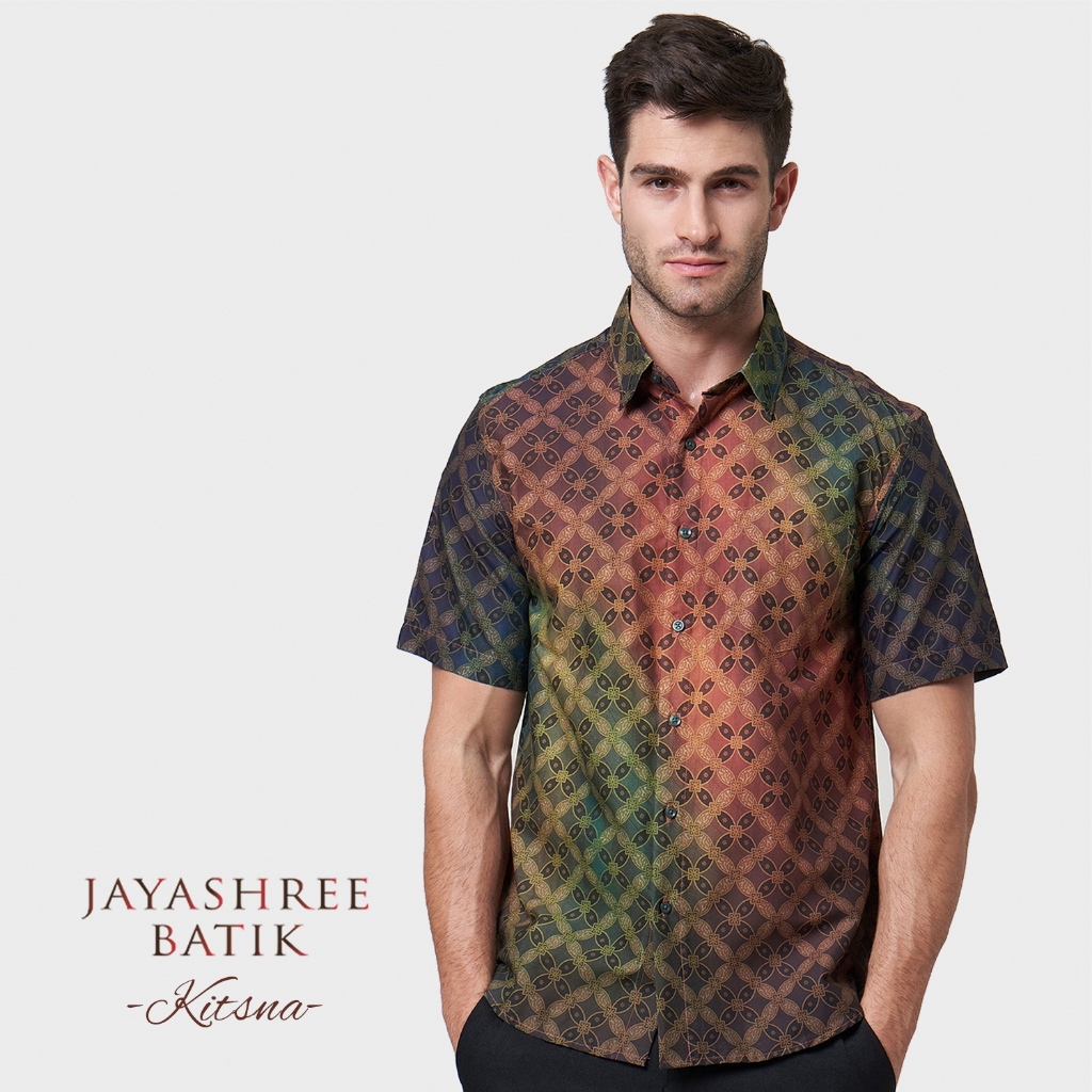 Kemeja Jayashree Batik Slimfit Kistna Olive 短袖男士蠟染襯衫