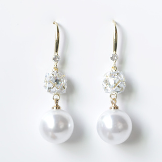 淡水珍珠耳環鑲嵌優質鑽石優雅韓國正品穿孔不褪色韓式永遠