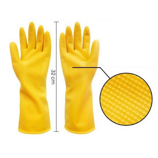 黃色乳膠橡膠手套 XL 內容 2 件長橡膠手套洗碗手套手部保護