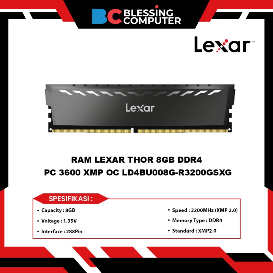 LEXAR 內存雷克薩斯雷神 8GB DDR4 PC 3600xmp OC LD4BU008G-R3200GSXG
