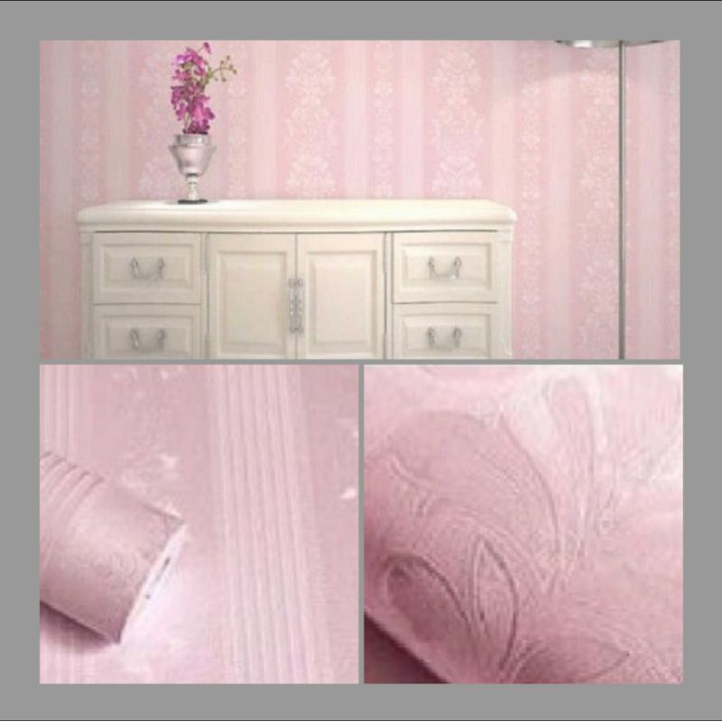 壁紙牆貼壓花粉色條紋pvc A級