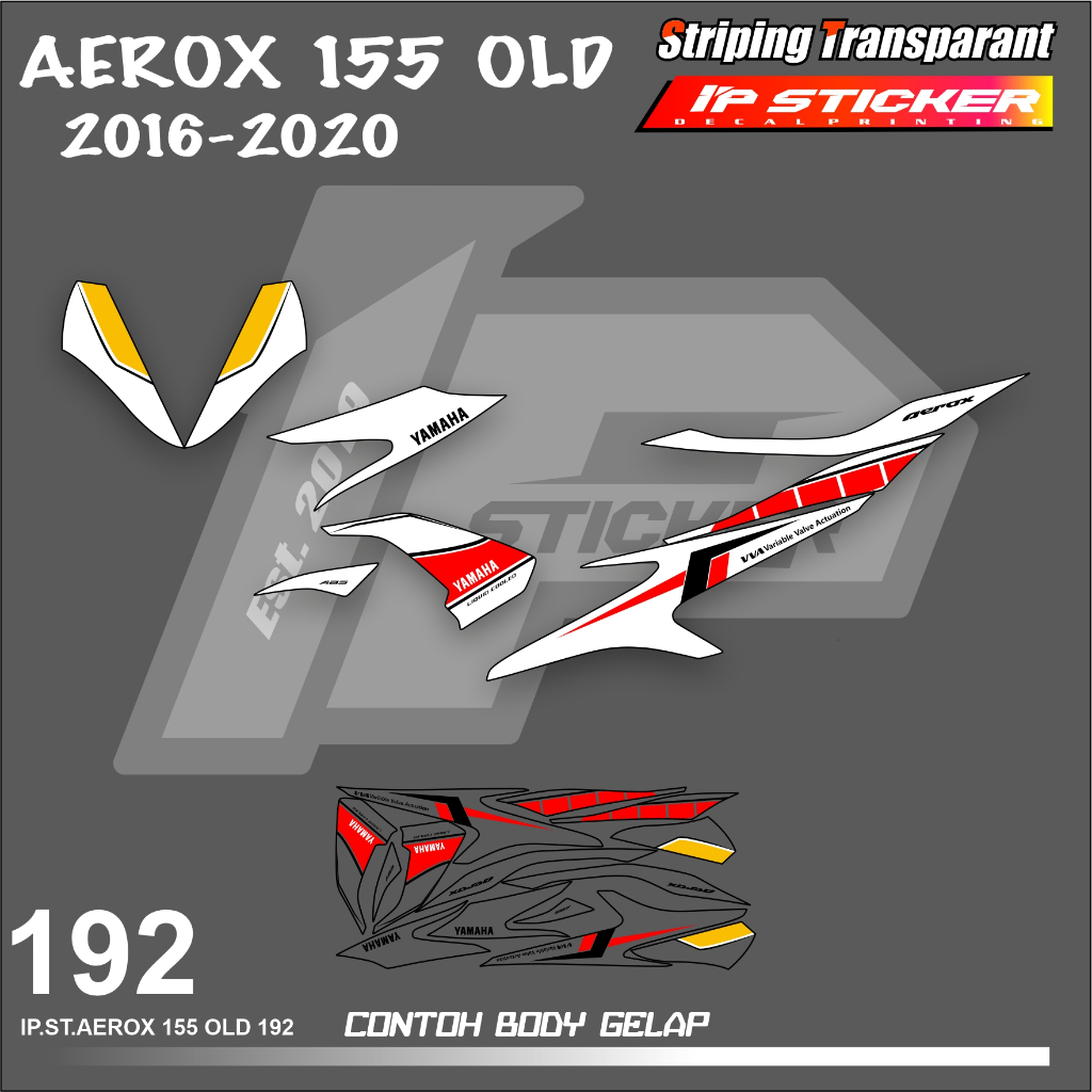 山葉 Aerox OLD 155 貼紙清單表簡單顏色變化賽車設計全息圖和透明 IPING 貼紙。代碼 192